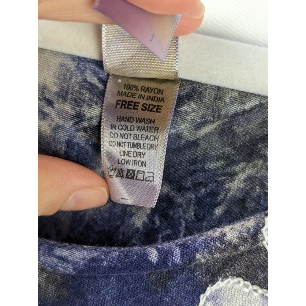 Y2K Earthy Tie Dye Floral Embroidered Dress Blue Purple Boho Hippie Indie Grunge - Picture 6 of 10